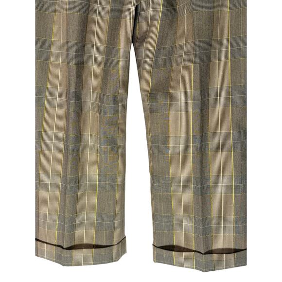 Allen by Allen Schwartz Cream Brown Gold Plaid Wide Leg Lined Dress Pants Size 6 - Picture 6 of 8